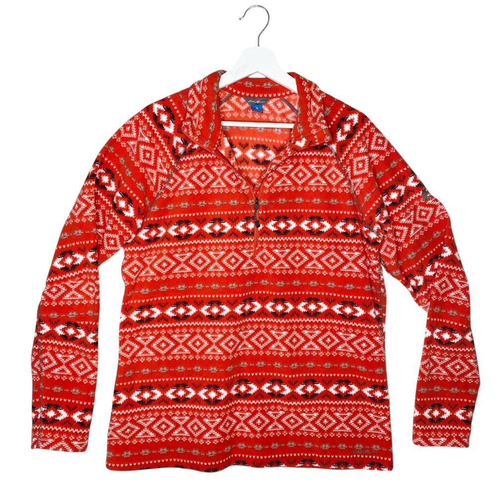 Eddie Bauer Ascent Fleece 1/4 Zip Women’s Size Tall XL Red Fair Isle‎ Pullover